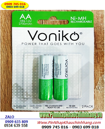 Voniko HR6 AA2700mAh _ Pin sạc AA 1.2v Voniko HR6 AA2700mAh 1.2v chính hãng (Loại vỉ 2viên)